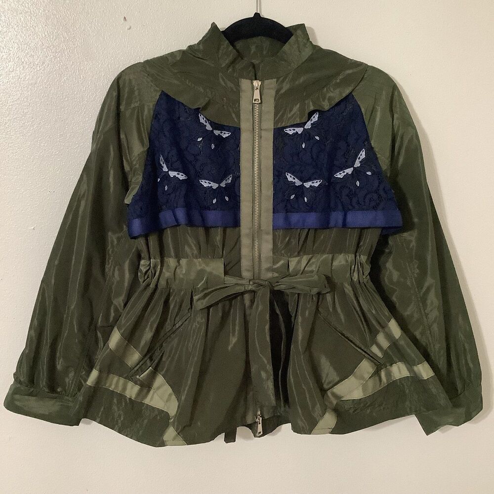 Green Fairy Grunge Butterfly Ruffle Bow Full Zip Feminine Boho Jacket S‎ Winter